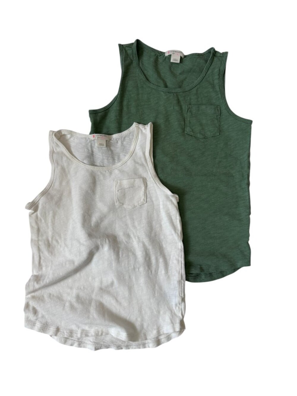 J.Crew Crewcuts Girls Pocket Tank Tops Cream & Sage Green Set of 2